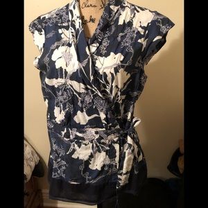 Navy Blue and White Wrap Shirt
